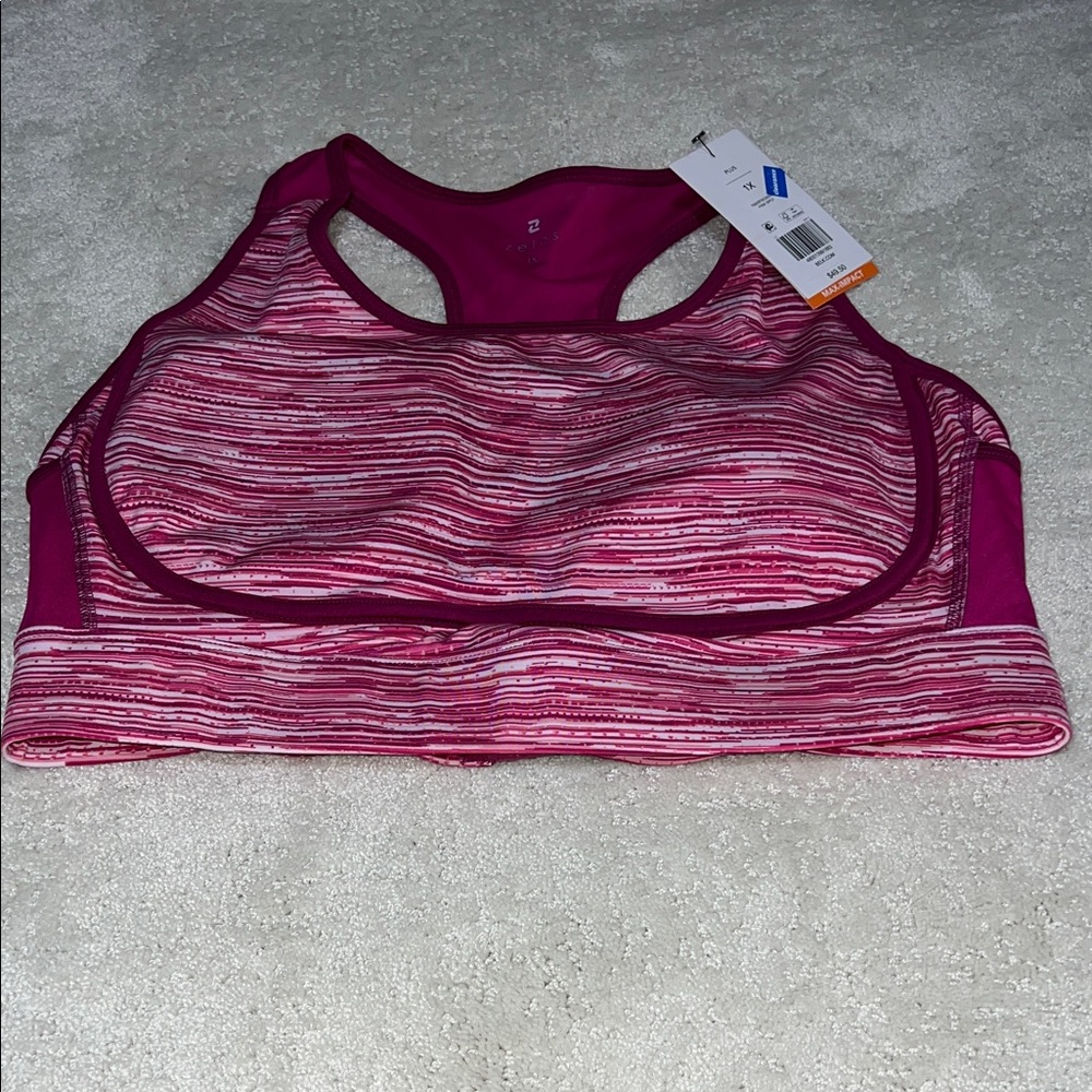 ZELOS Pink and White Striped Sports Bra